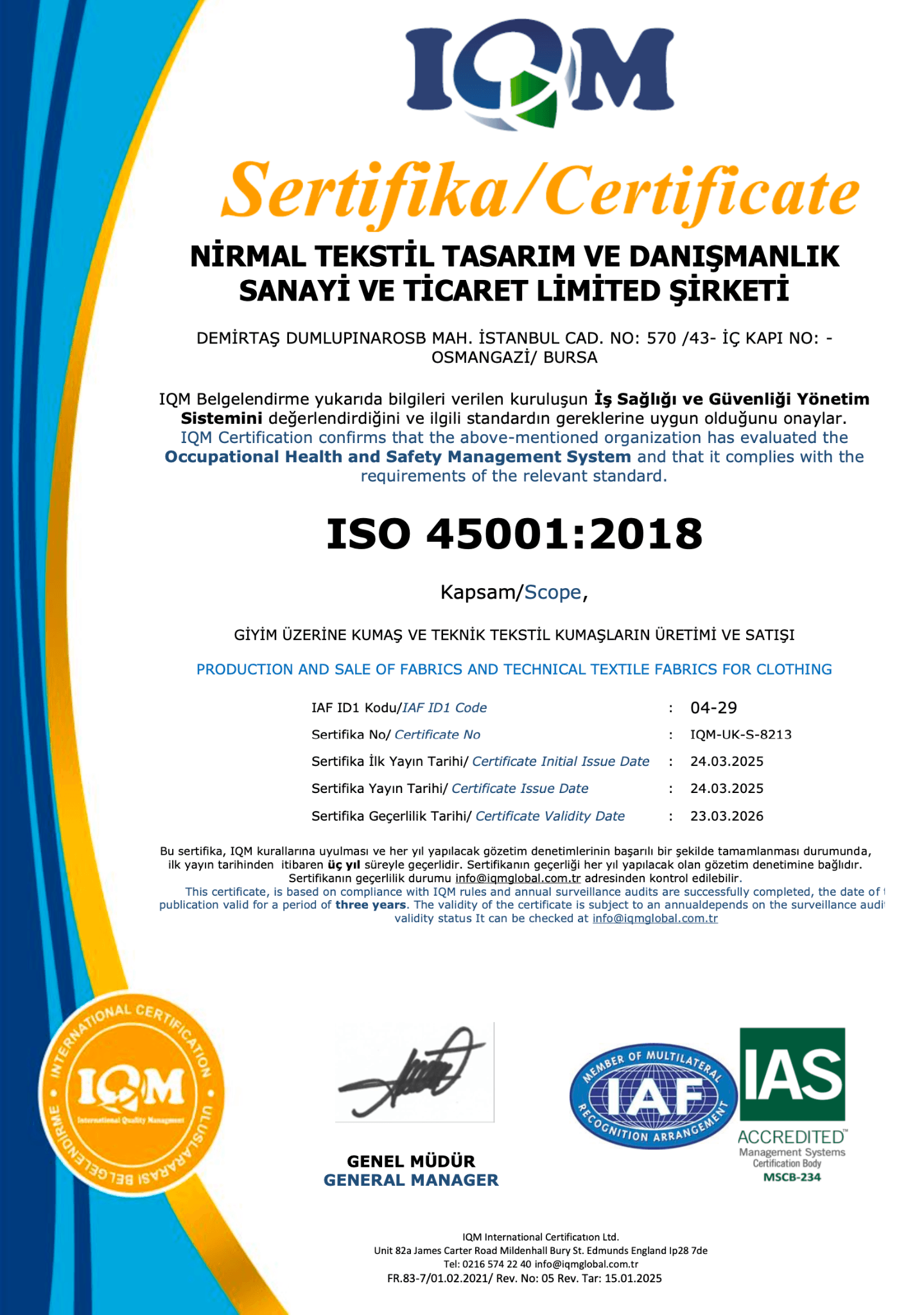 ISO 45001:2018 Certificate